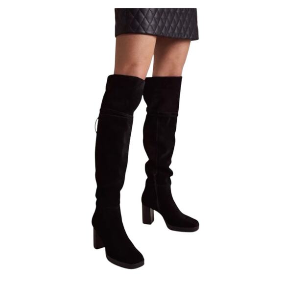 Free People SZ 39 US 9 Echo Black Suede Over The Knee Platform Heel Slouch Boot - Picture 2 of 16